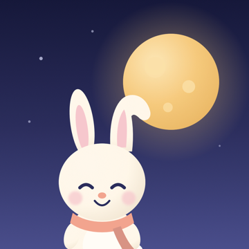 Mountoon Stories app icon: Lumi the bunny under the moon