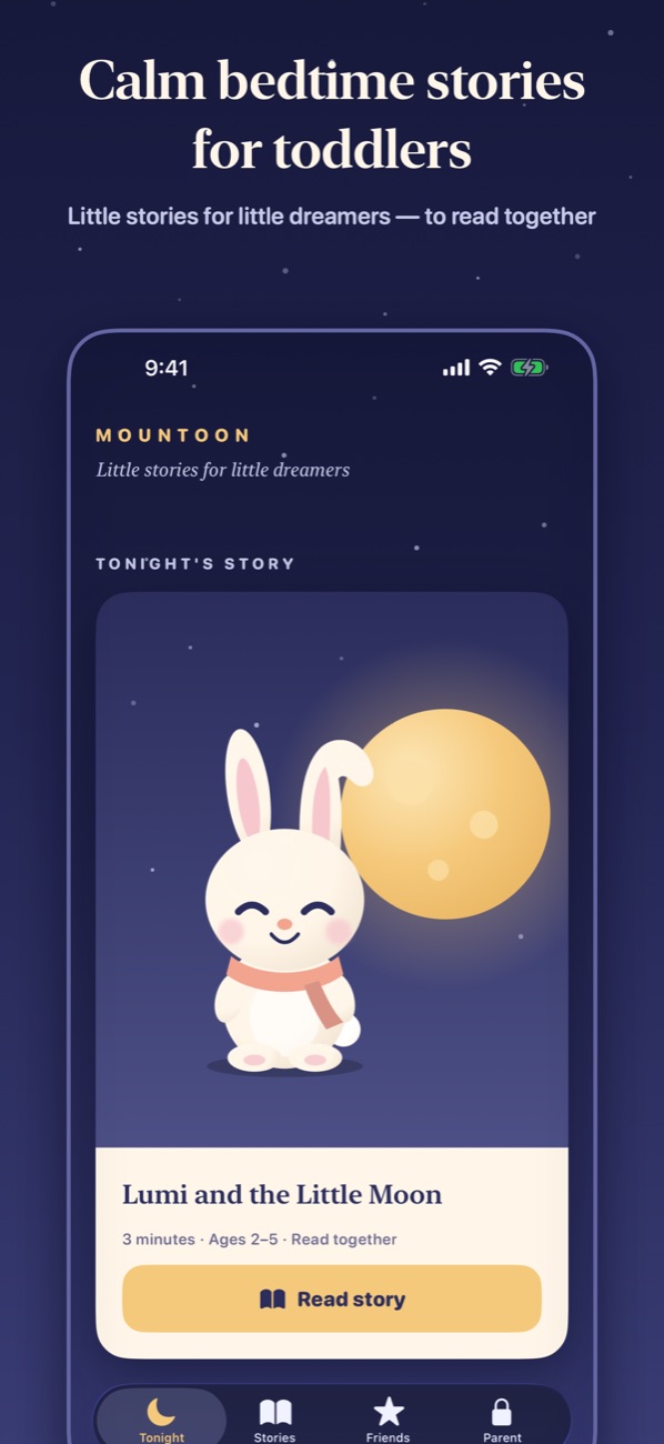 Tonight's story: Lumi and the Little Moon, with a Read story button